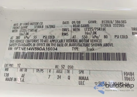 2009 Ford E-150 Commercial/Recreational from USA, damaged, VIN 1FTNE14W59DA16034